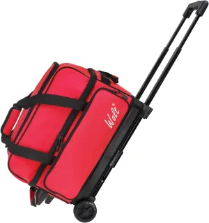 WOLT Double Roller 2 Ball Bowling Bag with Separate Shoe Compartment, Large Capacity Bowling Ball Bag with Accessory Pocket, Retractable Handle extends to 40"