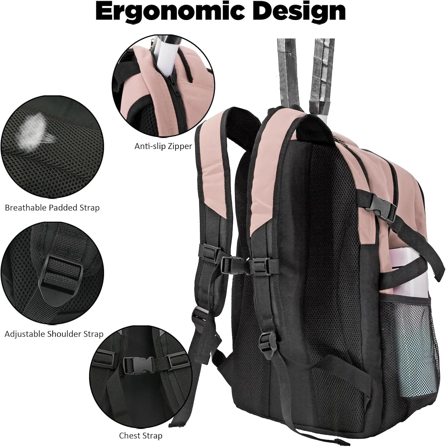 WOLT Tennis Bag - Large Tennis Racket Backpack for Men & Women - Ventilated Shoe Compartment - Holds 2 Rackets