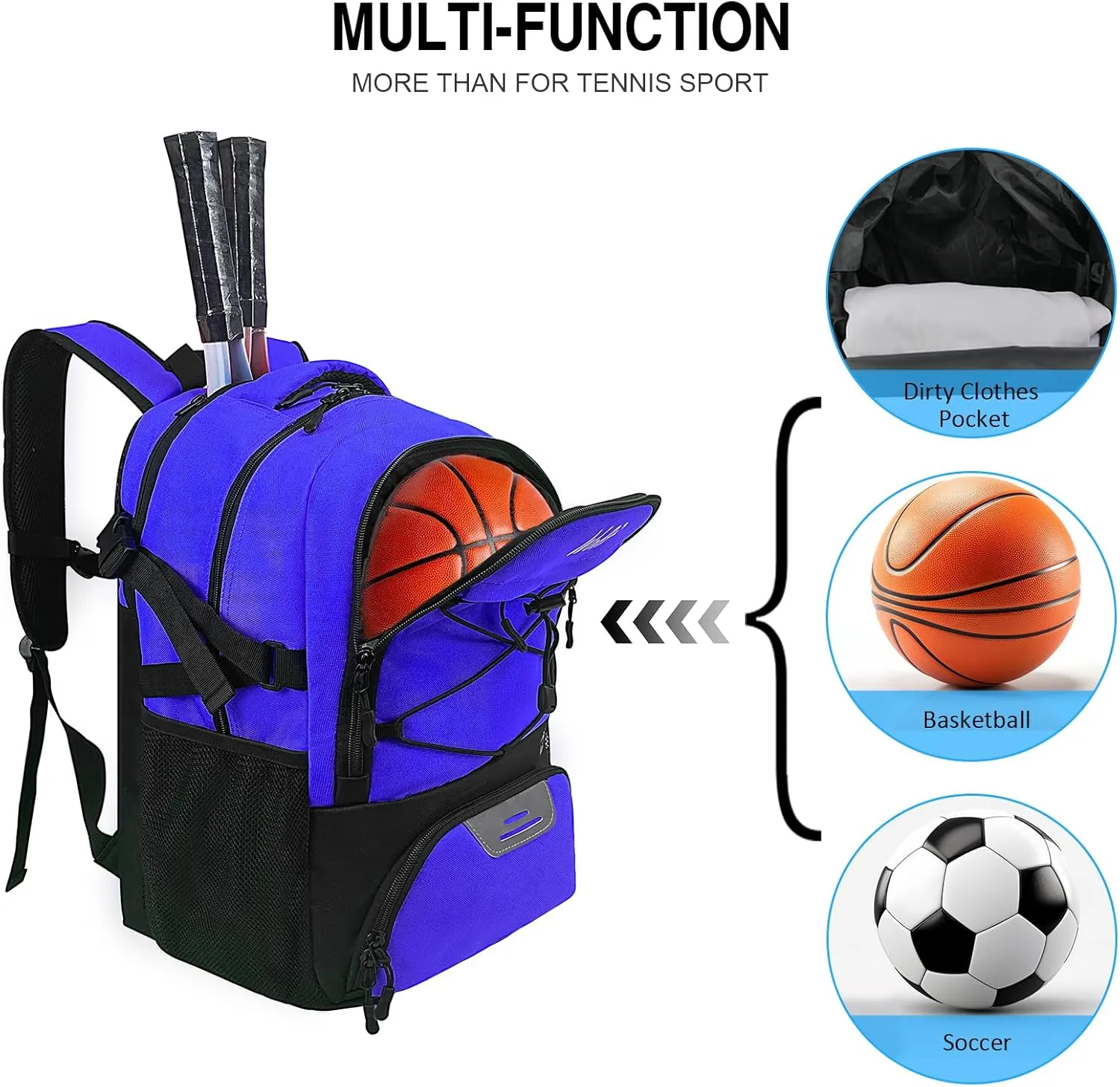 WOLT Tennis Bag - Large Tennis Racket Backpack for Men & Women - Ventilated Shoe Compartment - Holds 2 Rackets