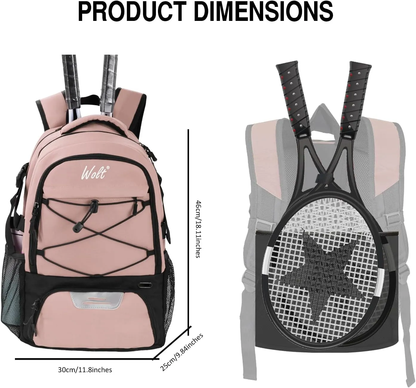WOLT Tennis Bag - Large Tennis Racket Backpack for Men & Women - Ventilated Shoe Compartment - Holds 2 Rackets