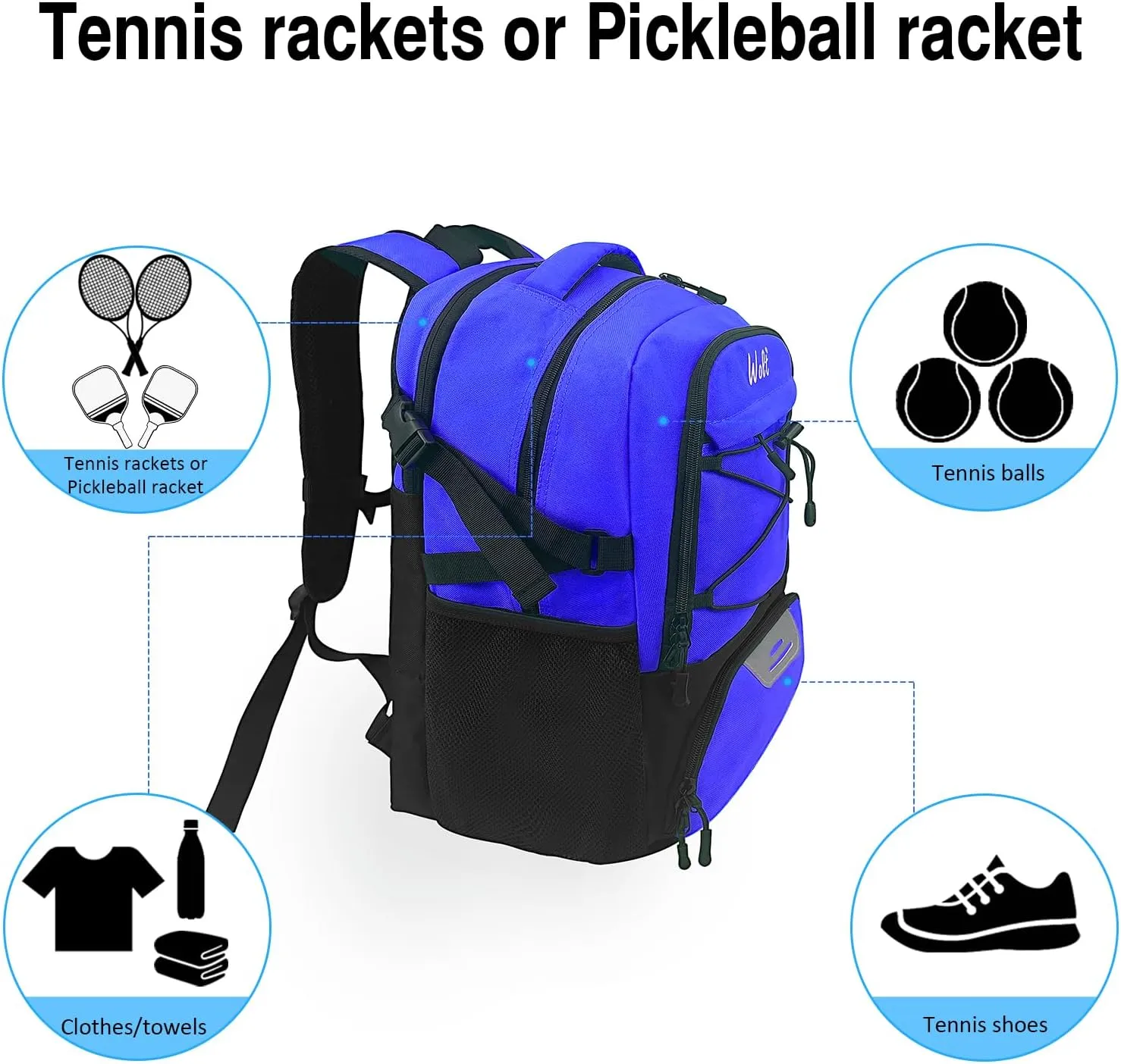 WOLT Tennis Bag - Large Tennis Racket Backpack for Men & Women - Ventilated Shoe Compartment - Holds 2 Rackets