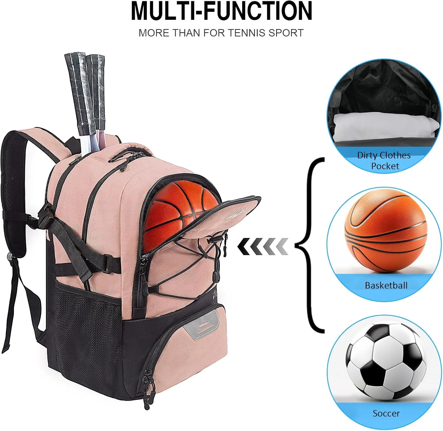 WOLT Tennis Bag - Large Tennis Racket Backpack for Men & Women - Ventilated Shoe Compartment - Holds 2 Rackets