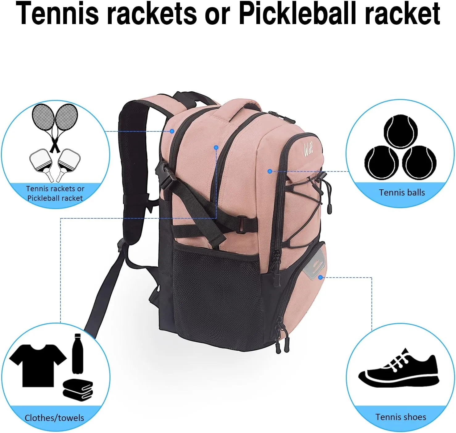 WOLT Tennis Bag - Large Tennis Racket Backpack for Men & Women - Ventilated Shoe Compartment - Holds 2 Rackets