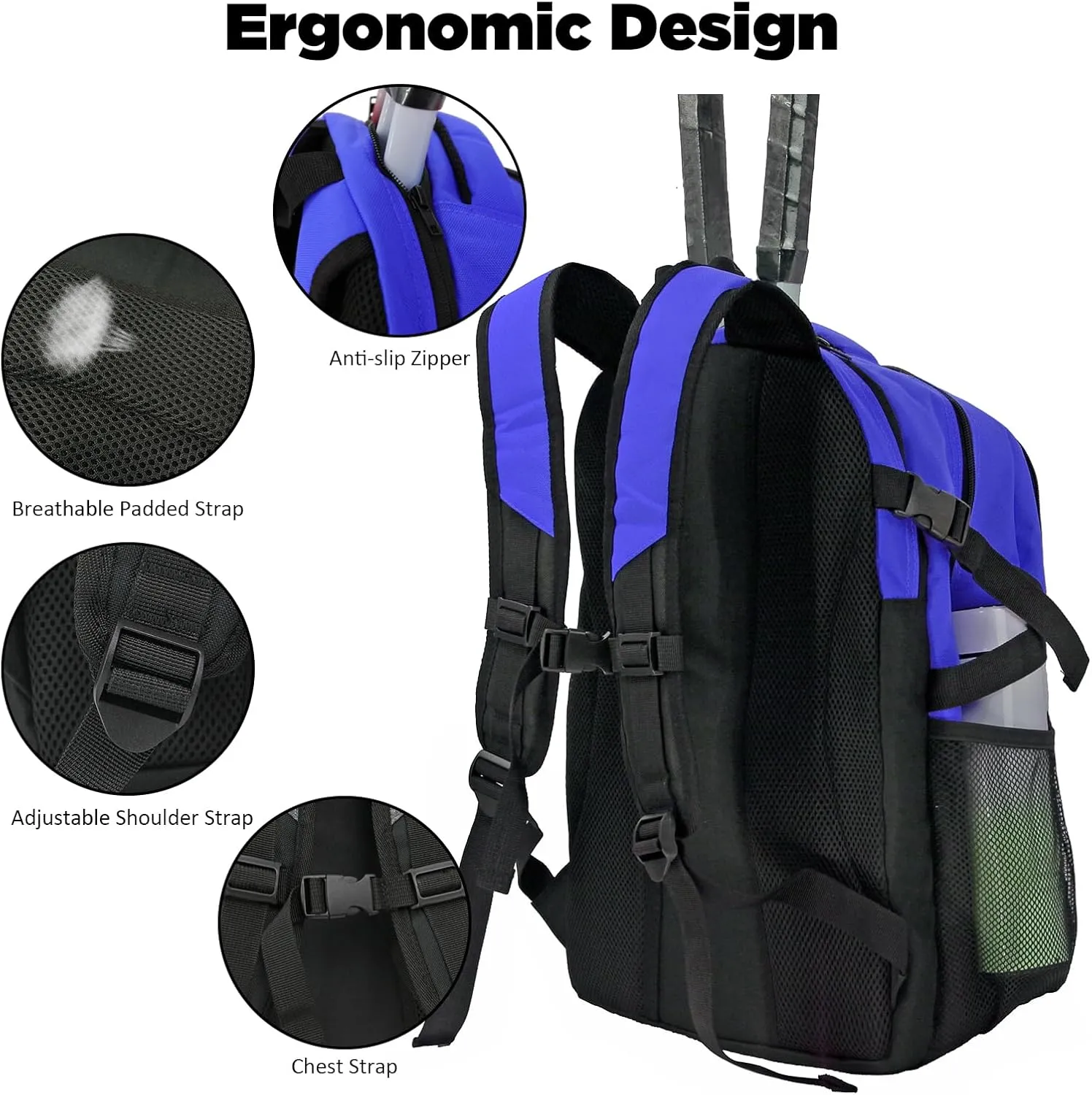 WOLT Tennis Bag - Large Tennis Racket Backpack for Men & Women - Ventilated Shoe Compartment - Holds 2 Rackets