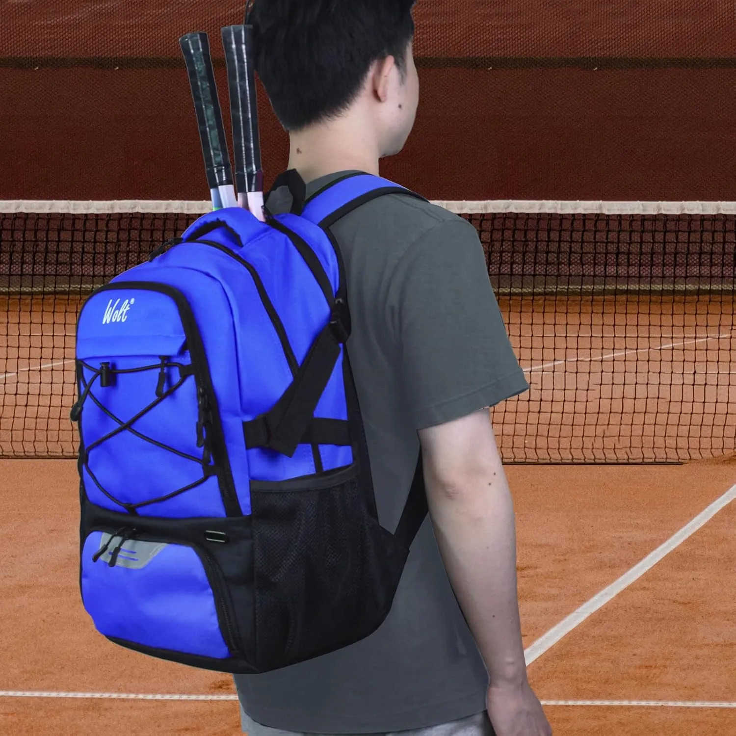 WOLT Tennis Bag - Large Tennis Racket Backpack for Men & Women - Ventilated Shoe Compartment - Holds 2 Rackets