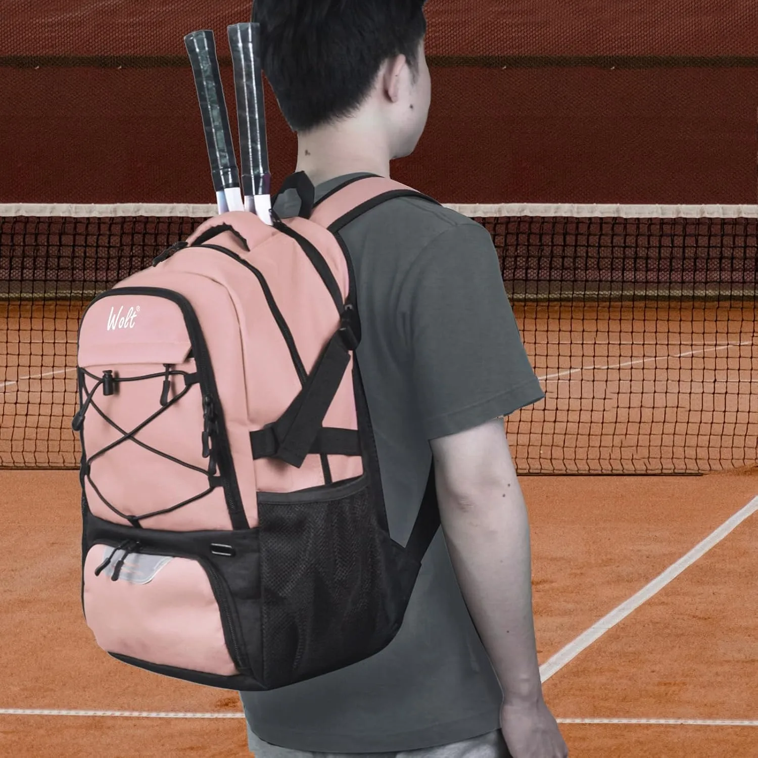 WOLT Tennis Bag - Large Tennis Racket Backpack for Men & Women - Ventilated Shoe Compartment - Holds 2 Rackets