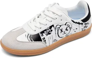 Women and Men Retro Fashion Sneakers Lace Up Walking Shoes Low Top Casual Sneakers Comfortable Cartoon Patten Shoes