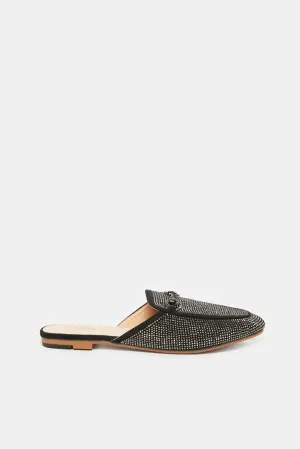 Women Black Stone Trim Loafer Mule