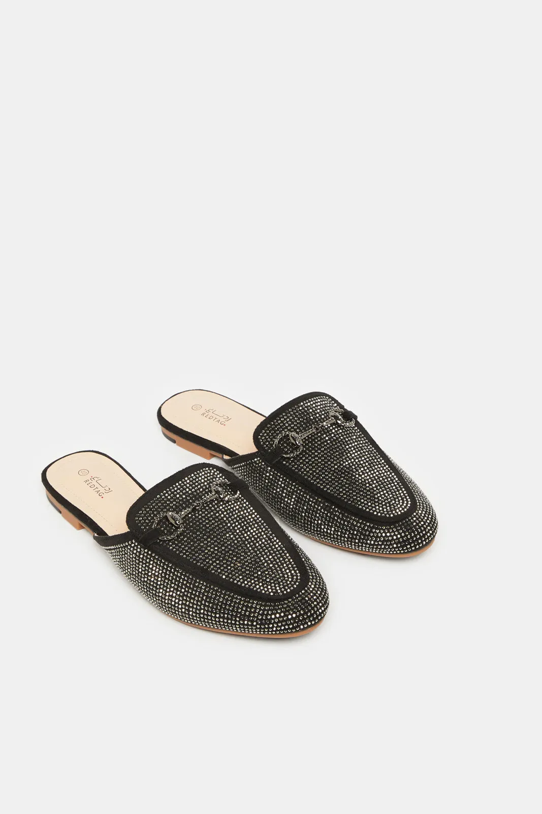 Women Black Stone Trim Loafer Mule