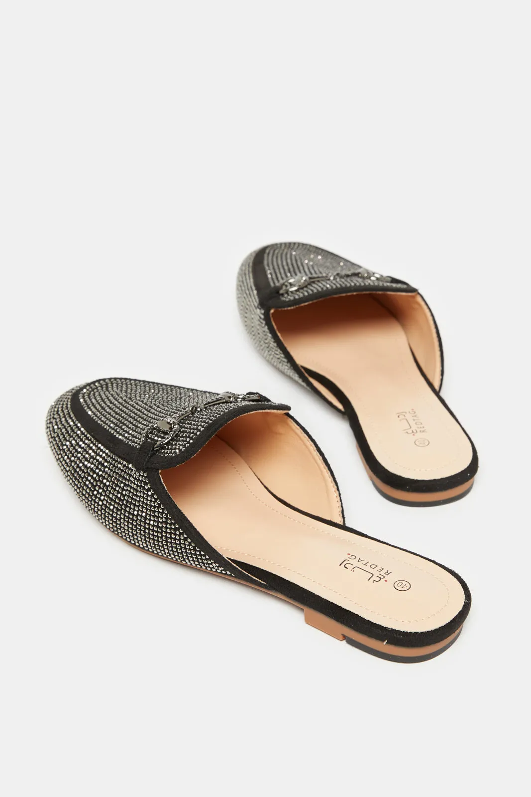 Women Black Stone Trim Loafer Mule