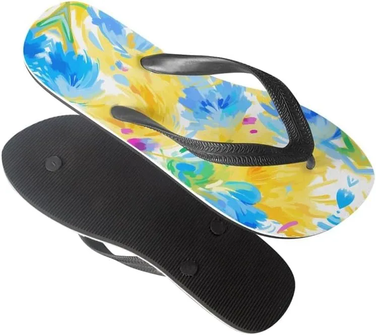 Women Camouflage Flip Flop Sandal, Sunflower Tulip Summer Lightweight Slippers Print Hawaii Holiday Thong Sandals
