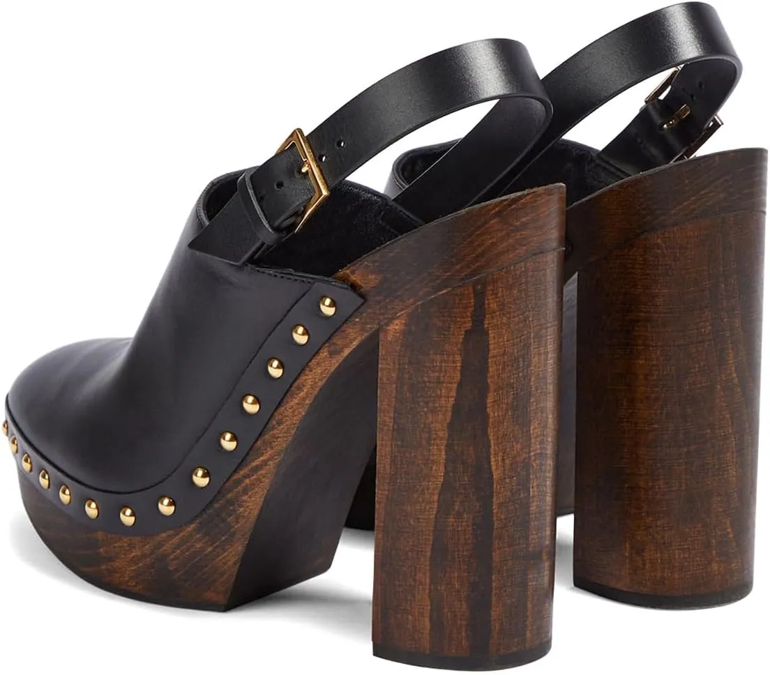 Women Chic Closed Toe Studded Clogs Platform Slingback Buckle Strap Block High Heel Pumps Working Dating Outfit Shoes Size 4-16 US