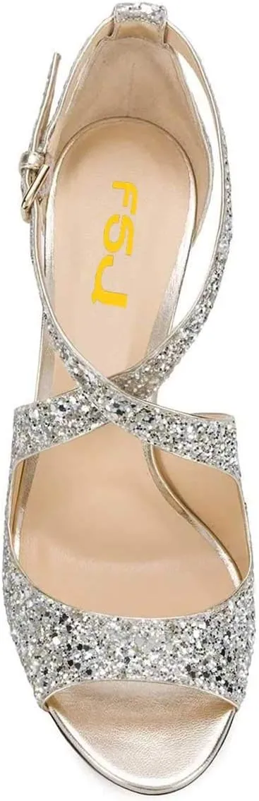 Women Chic Gold Metal Chain Block High Heels Pumps Cross Strap Closed Open Toe Shoes Size 4-15 US