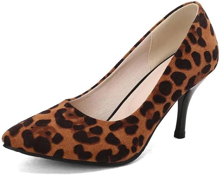 Women Chic Pumps Pointed Toe Stiletto High Heels with Leopard Pattern