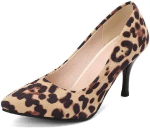 Women Chic Pumps Pointed Toe Stiletto High Heels with Leopard Pattern