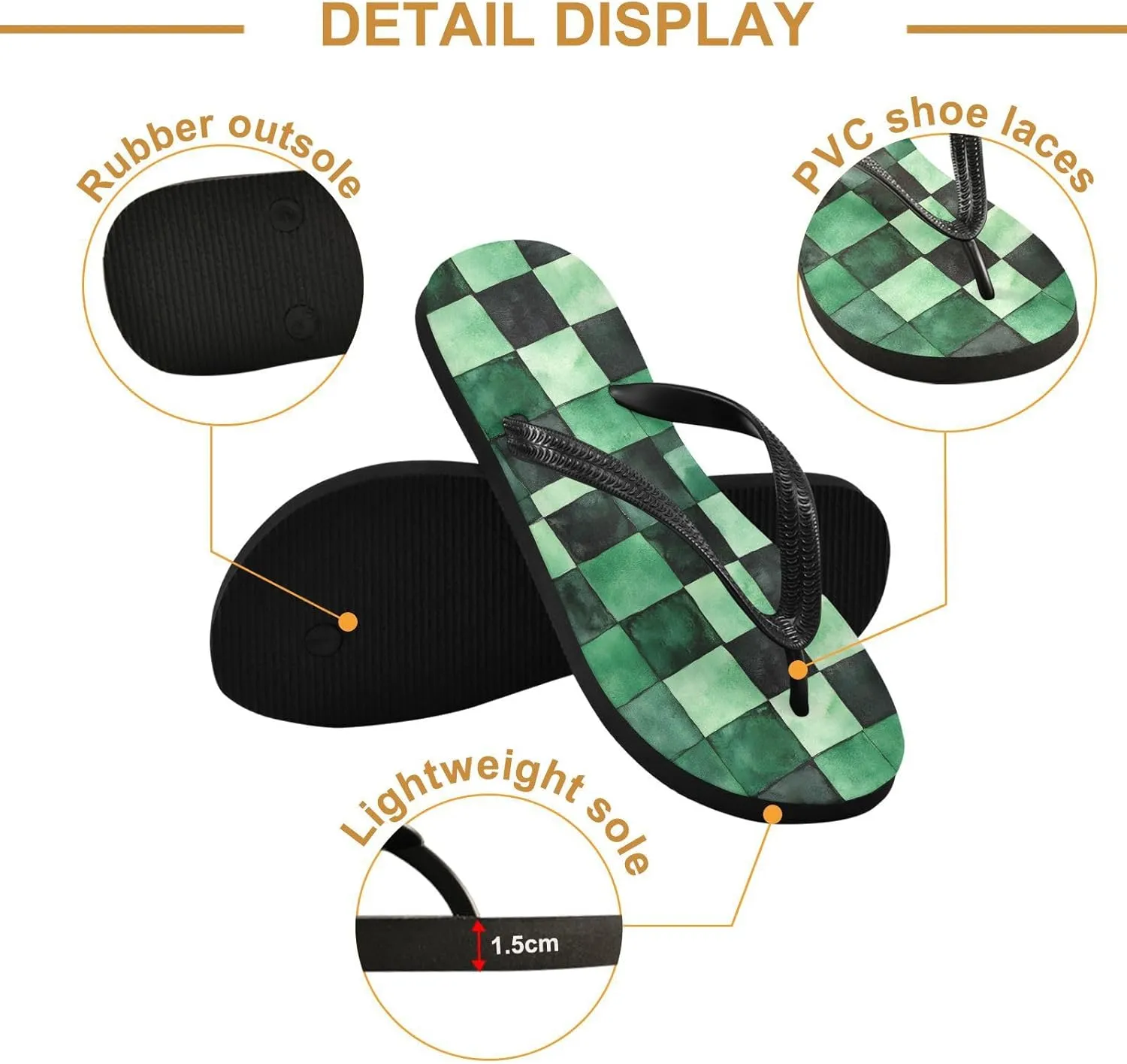 Women Flip Flop Sandals Casual Summer Sandal, Mens Flip Flops for Beach Outdoor-Watercolor Checkered Print XS