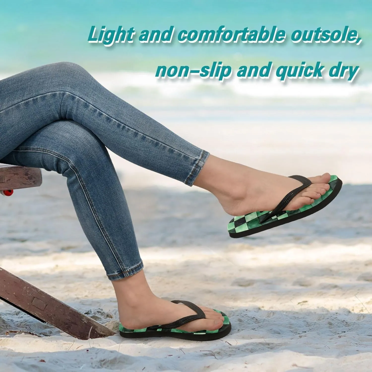 Women Flip Flop Sandals Casual Summer Sandal, Mens Flip Flops for Beach Outdoor-Watercolor Checkered Print XS