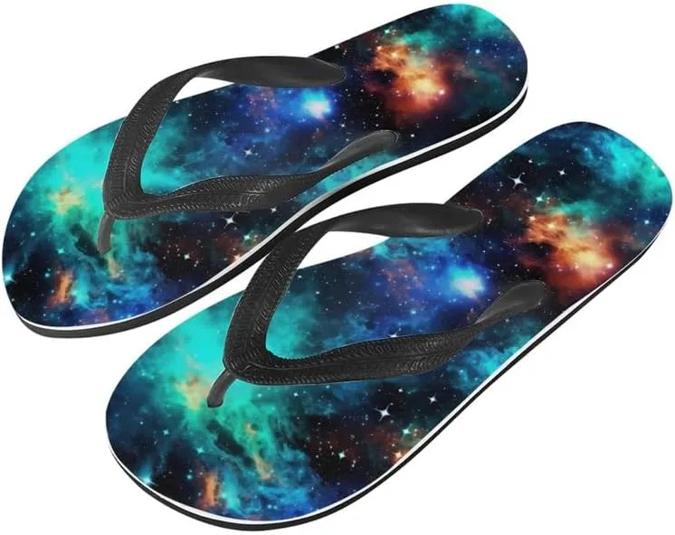 Women Galaxy Flip Flop Sandal, Animal Skull Butterfly Hotel Travel Footwear Comfort Slippers Flip Flop Sandals