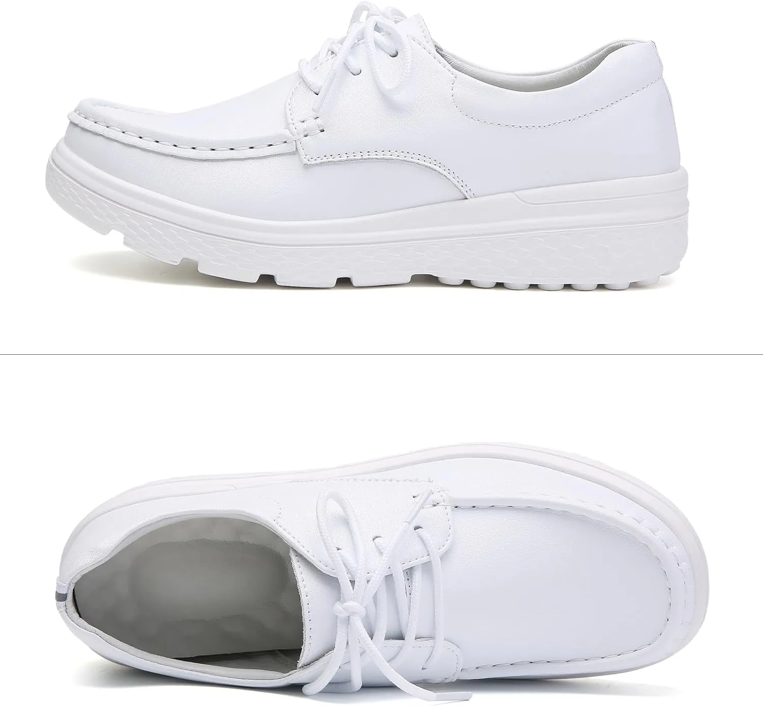 Women Genuine Leather Lace-up Soft Sole Loafers Nurse Shoes,Arch Support Lightweight Platform Casual Moccasins Shoes,Comfort Non-slip Mom Walking Shoes
