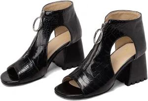 Women Heeled Sandals Peep Open Toe Ankle Boots Mid Chunky Block Heel Cutout Booties Sandals Zipper Lace Up Ankle Strap Dress Sandal Pumps Shoes Suede Crocodile Snakeskin Chic Size 4-15 M US