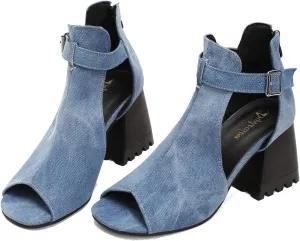 Women Heeled Sandals Peep Open Toe Ankle Boots Mid Chunky Block Heel Cutout Booties Sandals Zipper Lace Up Ankle Strap Dress Sandal Pumps Shoes Suede Crocodile Snakeskin Chic Size 4-15 M US
