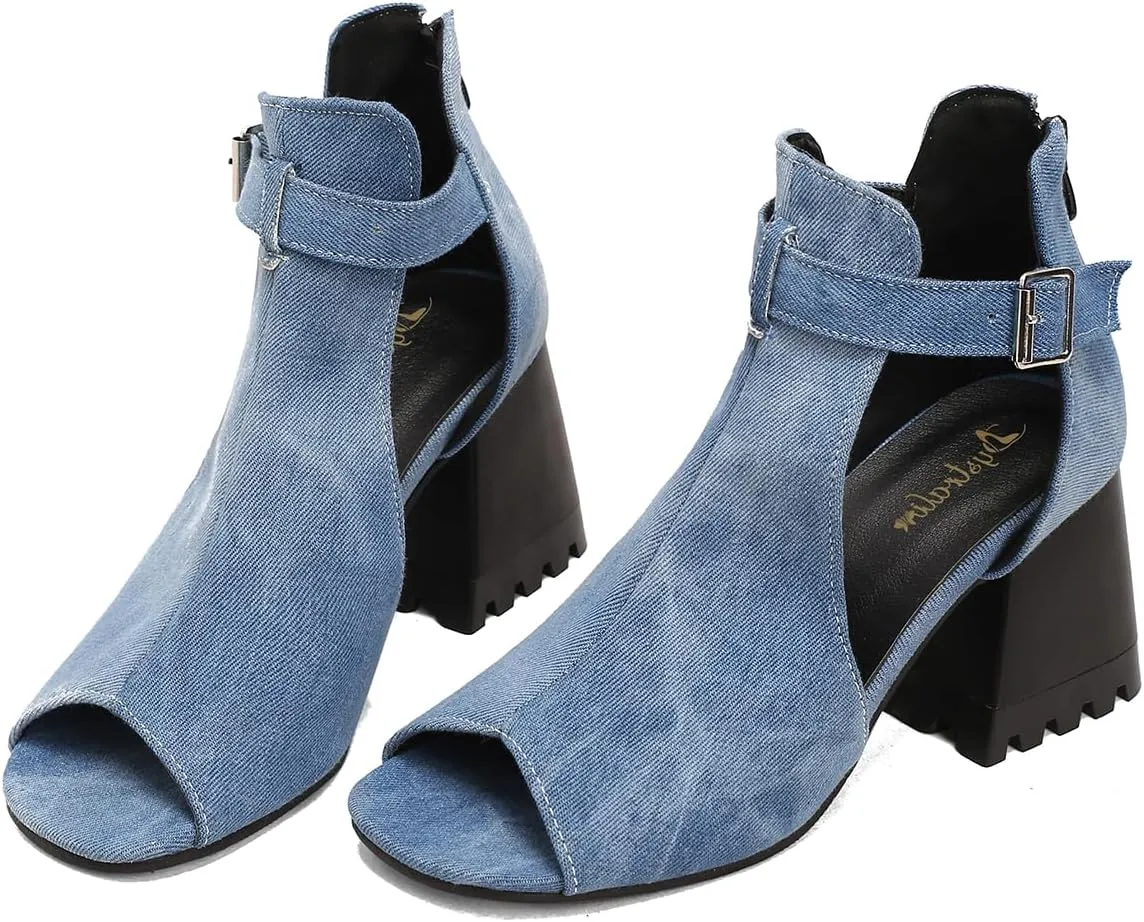 Women Heeled Sandals Peep Open Toe Ankle Boots Mid Chunky Block Heel Cutout Booties Sandals Zipper Lace Up Ankle Strap Dress Sandal Pumps Shoes Suede Crocodile Snakeskin Chic Size 4-15 M US