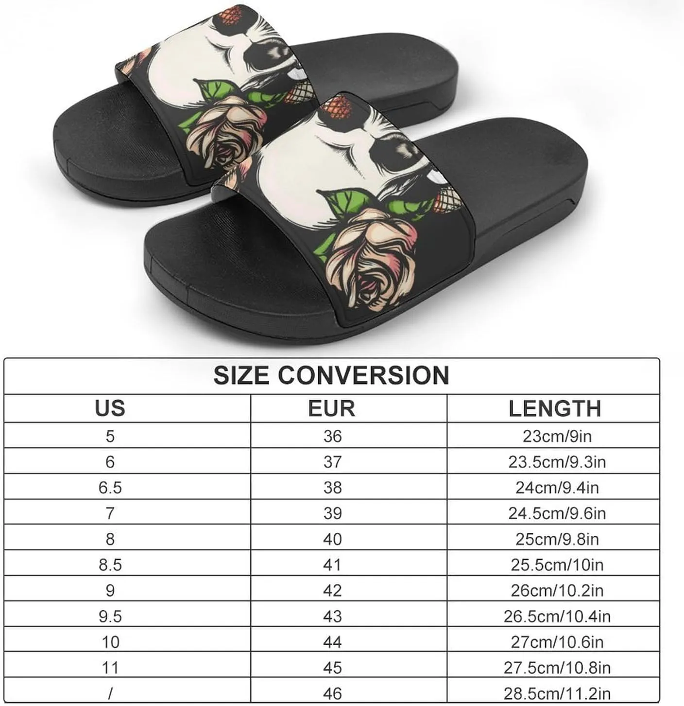 Women Men Slide Slippers Sandals Shower Home Beach House Shoes Gifts, Skull with Snake And Roses
