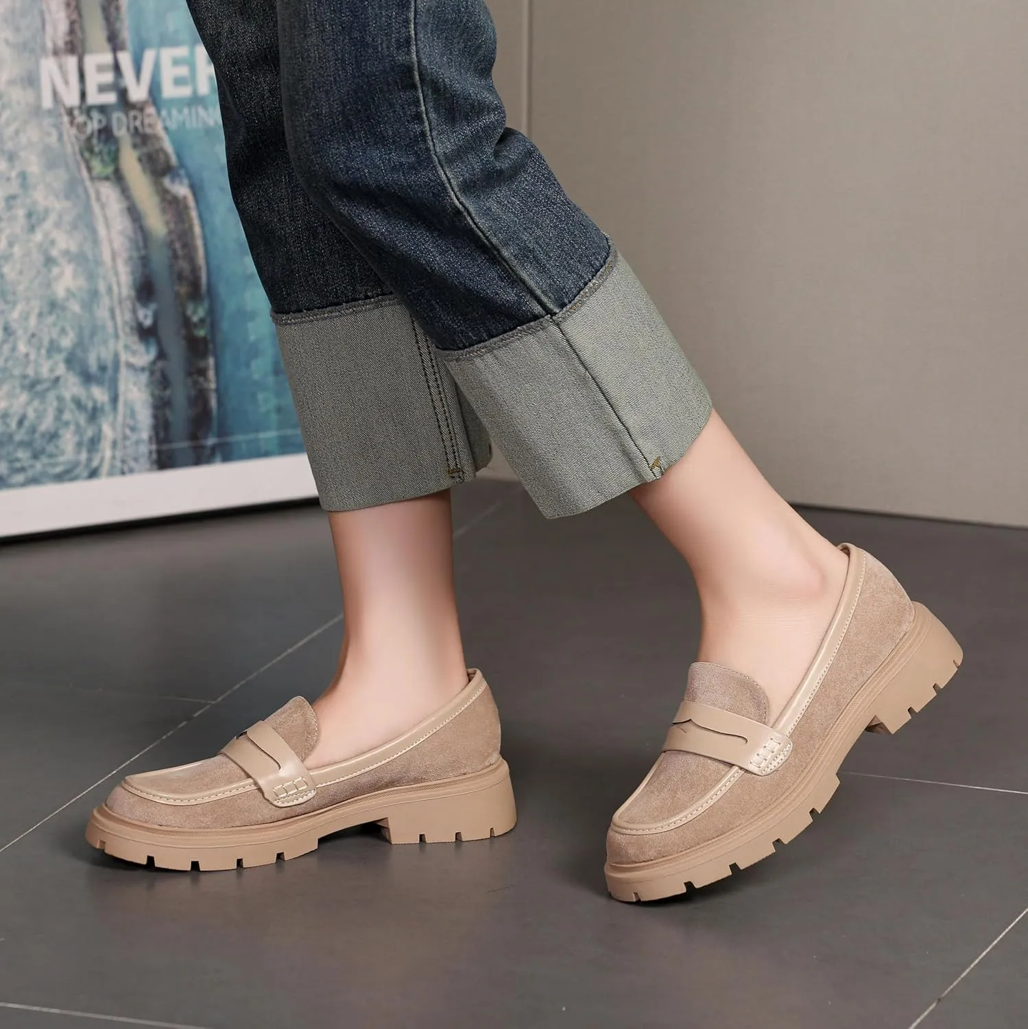 Women Penny Loafers Casual Hollow Out Slip On Chunky Platform Loafers Work Shopping Travel Shoes