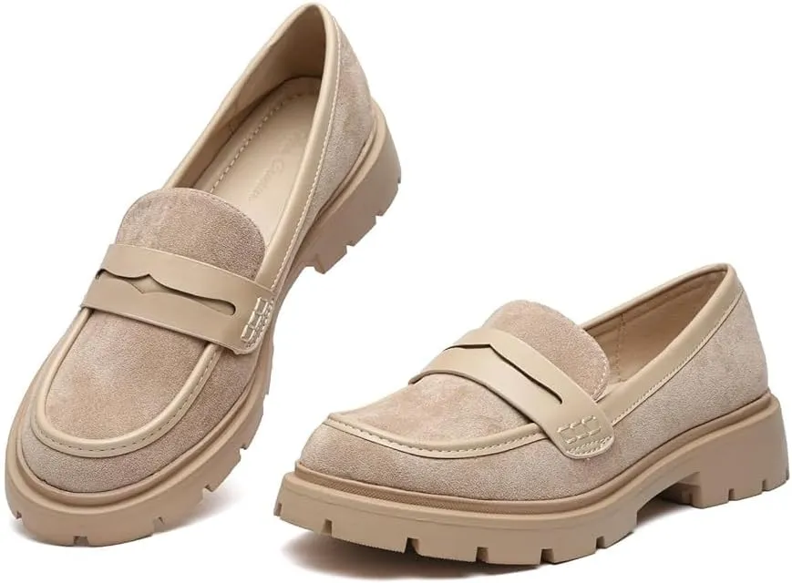 Women Penny Loafers Casual Hollow Out Slip On Chunky Platform Loafers Work Shopping Travel Shoes