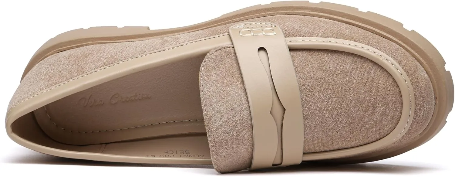 Women Penny Loafers Casual Hollow Out Slip On Chunky Platform Loafers Work Shopping Travel Shoes