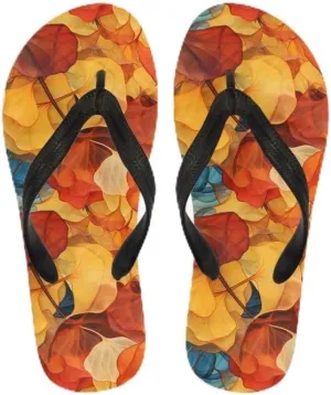 Women Retro Flip Flop Sandal Ginkgo Leaves Casual Thong Sandals Rose Feather Couple Beach Sandals Indoor or Outdoor