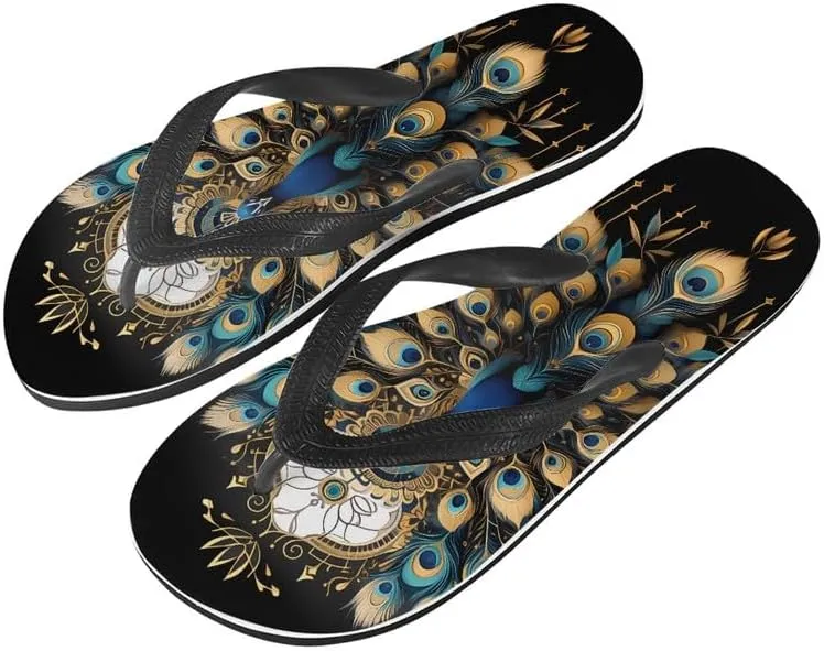 Women Retro Flip Flop Sandal Ginkgo Leaves Casual Thong Sandals Rose Feather Couple Beach Sandals Indoor or Outdoor