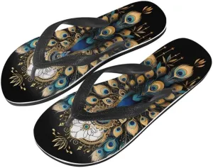 Women Retro Flip Flop Sandal Ginkgo Leaves Casual Thong Sandals Rose Feather Couple Beach Sandals Indoor or Outdoor