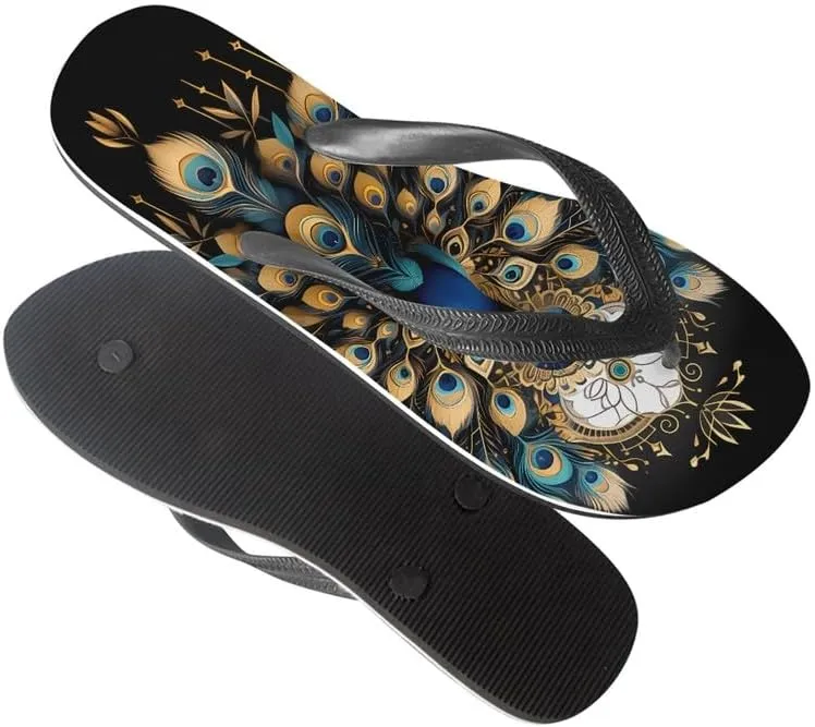 Women Retro Flip Flop Sandal Ginkgo Leaves Casual Thong Sandals Rose Feather Couple Beach Sandals Indoor or Outdoor