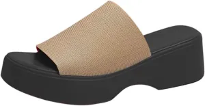 Women Stylish Platform Slide Sandals Comfort Open Toe Backless Slip-On Chunky Wedge Soft Memory Foam Padded Summer Casual Knit Mules Shoes