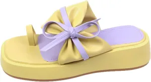 Women Summer Beach Slippers Platform Thong Sandals Casual Outdoor Soft Slippers Women's Locker Room Shoes Suitable for Home Outdoor Beach (Color : Yellow, Shoe Size : 5)