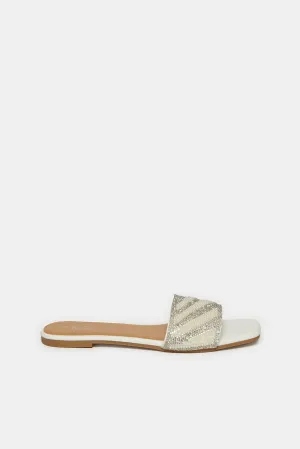 Women White Embellished Mule