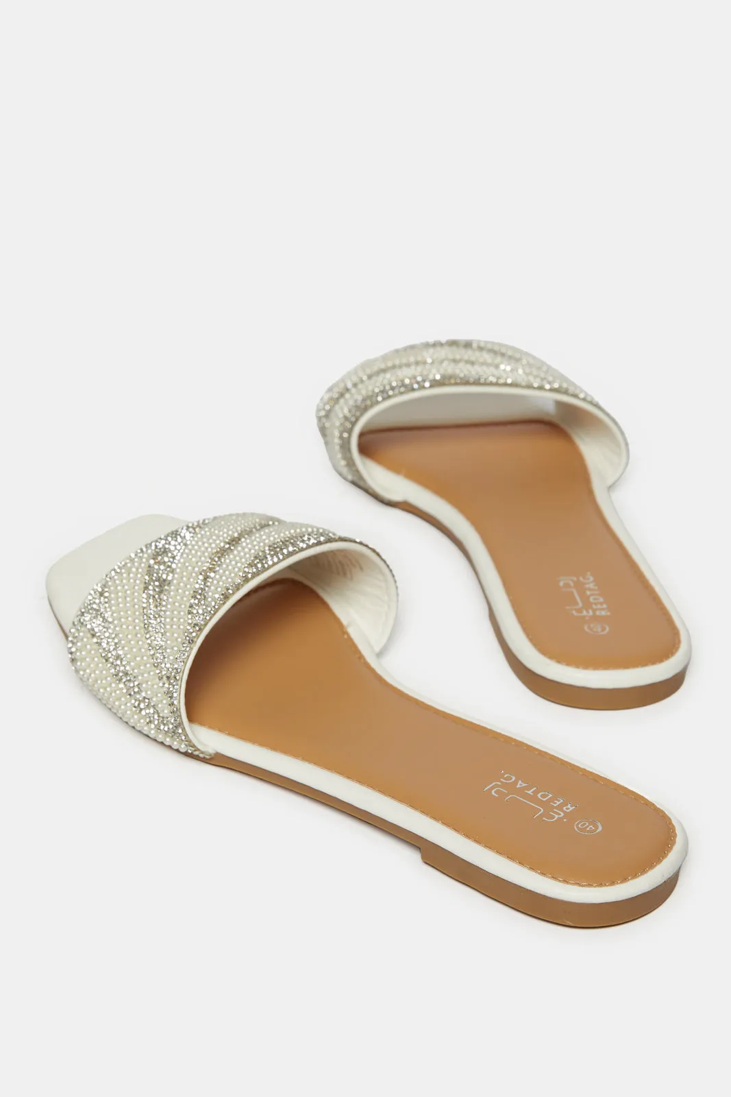 Women White Embellished Mule