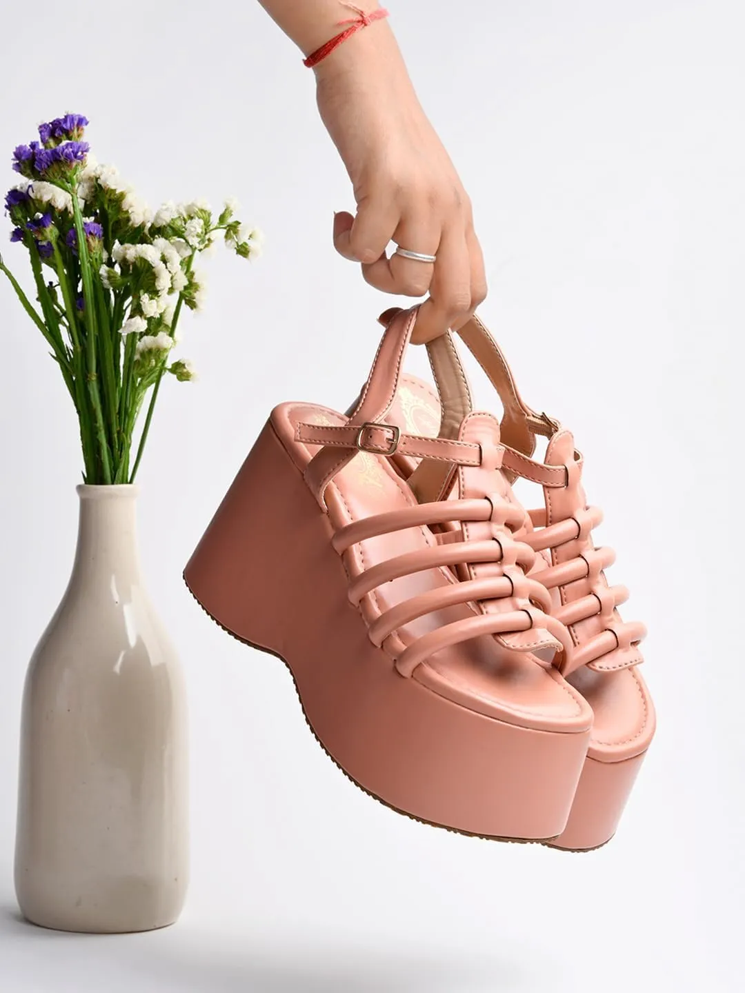 Women's & Girls' Peach Wedges Platform Shoes – Stylish and Comfortable Heels for Casual, Work, and Special Occasions