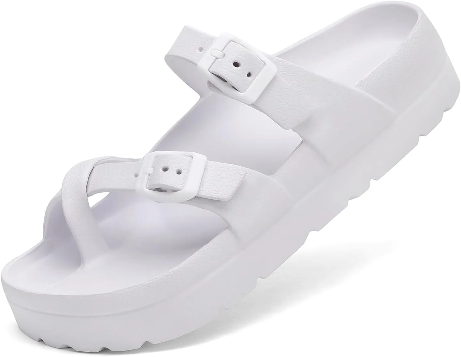Womens Arch Support Platform Sandals Comfort Slides Thick Soles Flat Sandals With Adjustable Buckle & Ultra Cushion
