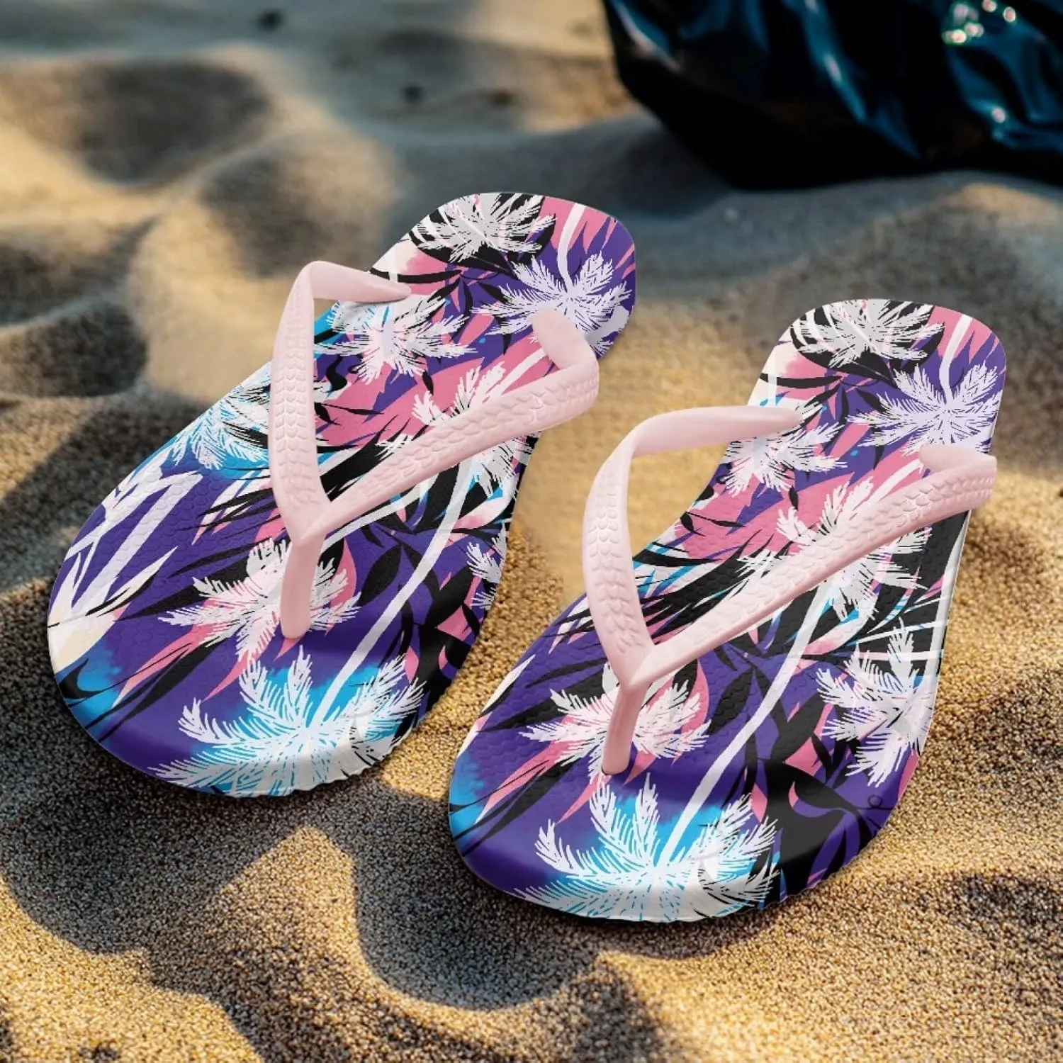 Women's Beach Flip-Flops Tropical Style Lightweight Thong Sandals with EVA Sole Non-Slip Pool Shower Slippers