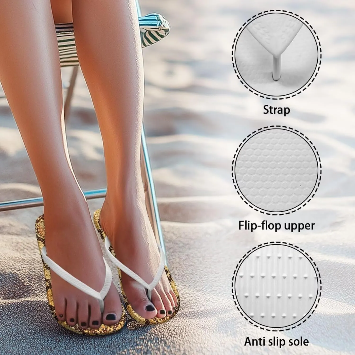 Women's Beach Flip-Flops Tropical Style Lightweight Thong Sandals with EVA Sole Non-Slip Pool Shower Slippers
