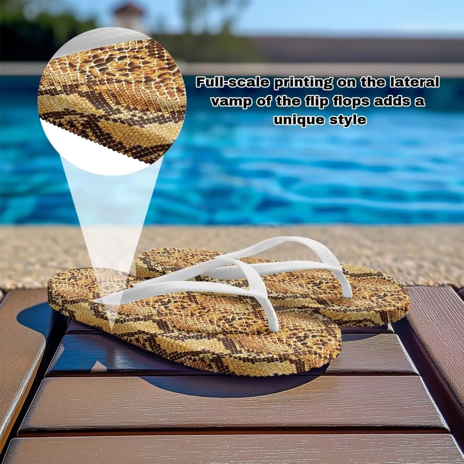 Women's Beach Flip-Flops Tropical Style Lightweight Thong Sandals with EVA Sole Non-Slip Pool Shower Slippers