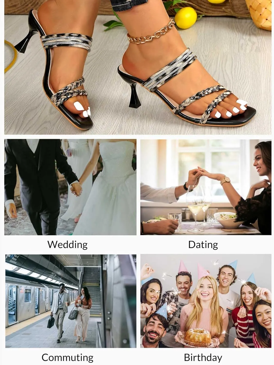 Women's Black Kitten Heel Mule Sandals with Leopard Print Braided and Rhinestone Embellishments | Stylish Footwear for Summer Evenings, Parties & Casual Outings