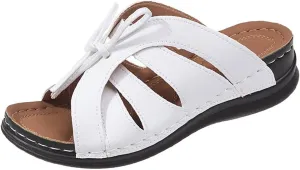 Womens Bohemian Orthopedic Sandals Fashion Hollow Out Bowknot Crossbands Backless Wedge Sandals Comfy House Slide Slippers
