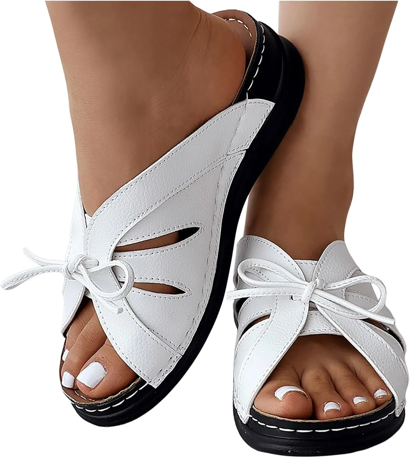 Womens Bohemian Orthopedic Sandals Fashion Hollow Out Bowknot Crossbands Backless Wedge Sandals Comfy House Slide Slippers