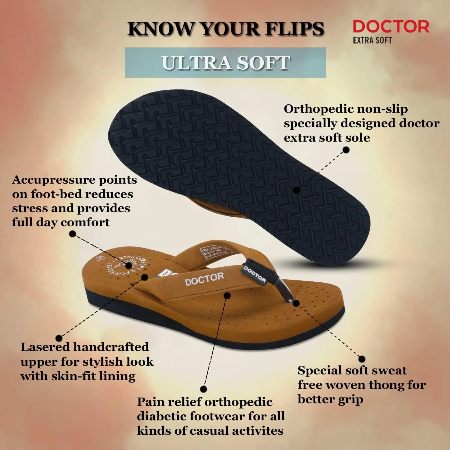 Women's Care Orthopaedic Diabetic Comfortable MCR Flip-Flop Slippers D-16