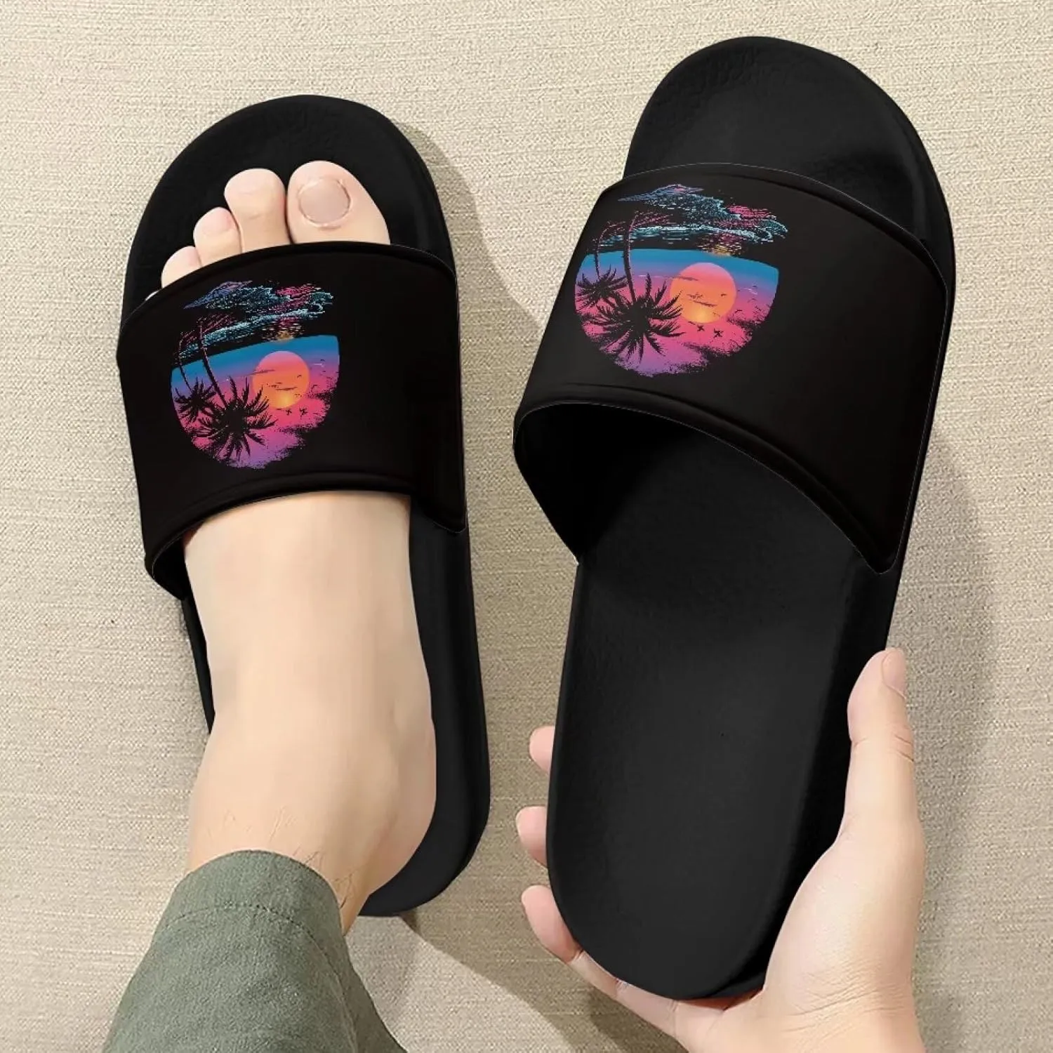 Women's Casual Slide Sandals, Soft Sole Non-Slip Open Toe EVA Flat Sandals Bathroom Shower Sandal