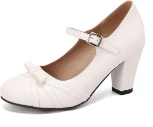 Womens Chic Bow Mary Jane Shoes Round Toe Chunky High Heels Kawaii Lolita Shoes Platform Pumps