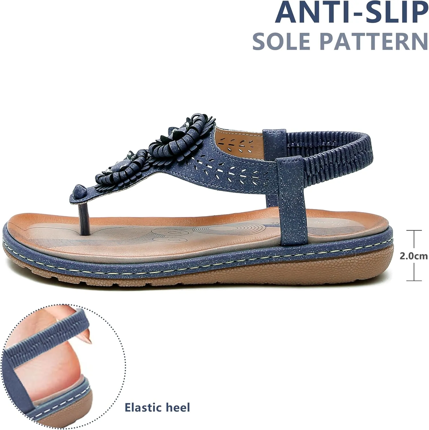 Women's Chic Thong Flip Flops - Floral Accented Slingbacks with Soft Wide Strap & Ornamental Cutouts